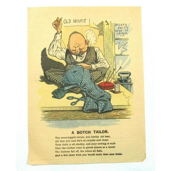 A Botch Tailor Caricature Comic Valentine Penny Dreadful Sarcasm Insult Ephemera - Picture 1 of 9
